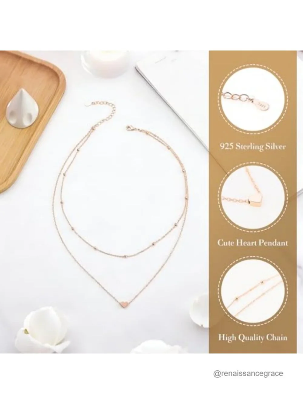 Layered Heart Necklace 925 Sterling Silver 18K Gold Plated Pendant